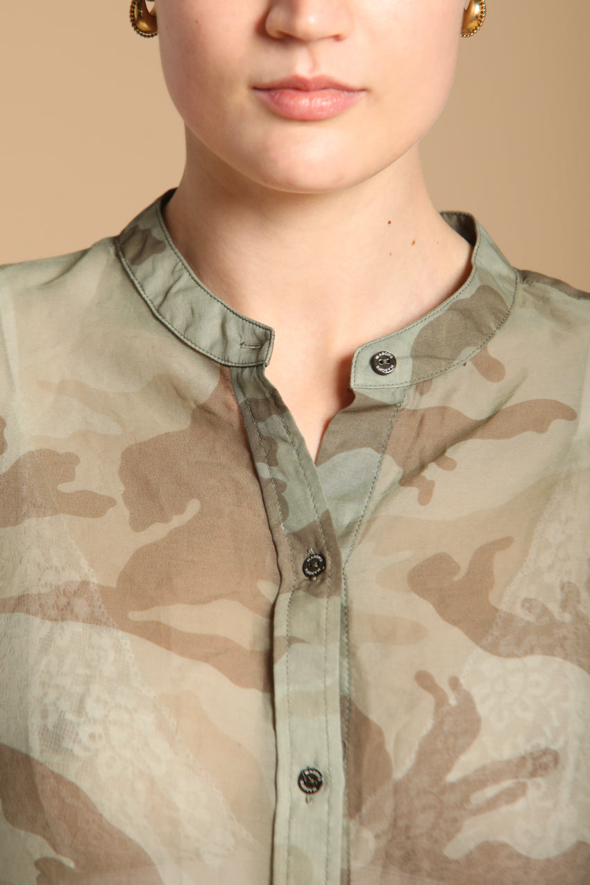 Delhi Damenbluse mit langen Ärmeln aus Musselin mit Camouflage-Druck