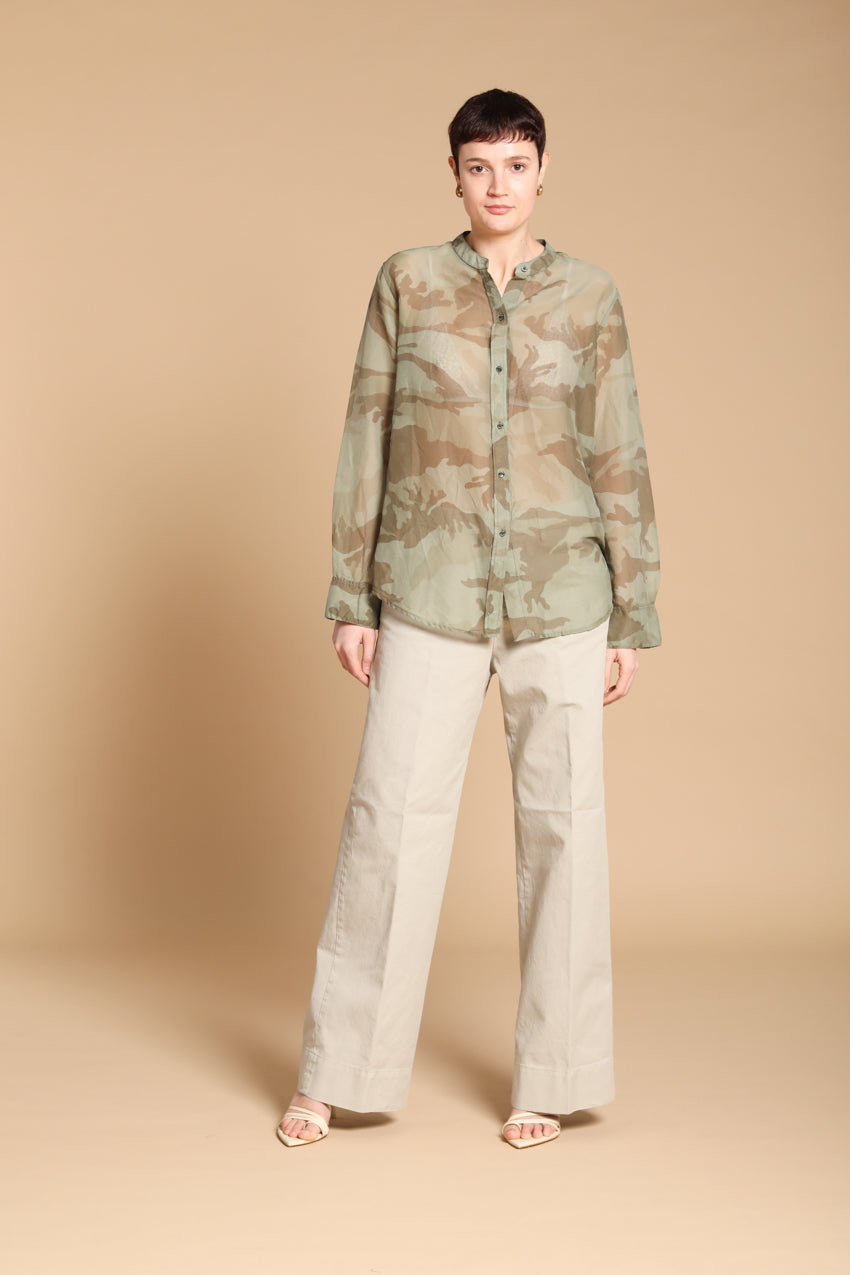 Delhi Damenbluse mit langen Ärmeln aus Musselin mit Camouflage-Druck