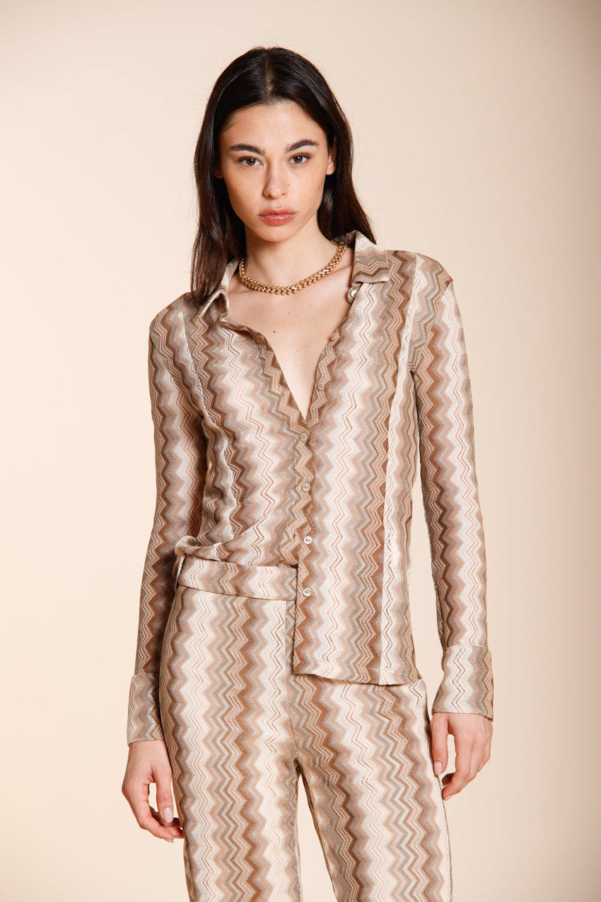 Elaisa women's shirt long-sleeved in patterned lurex herringbone knit