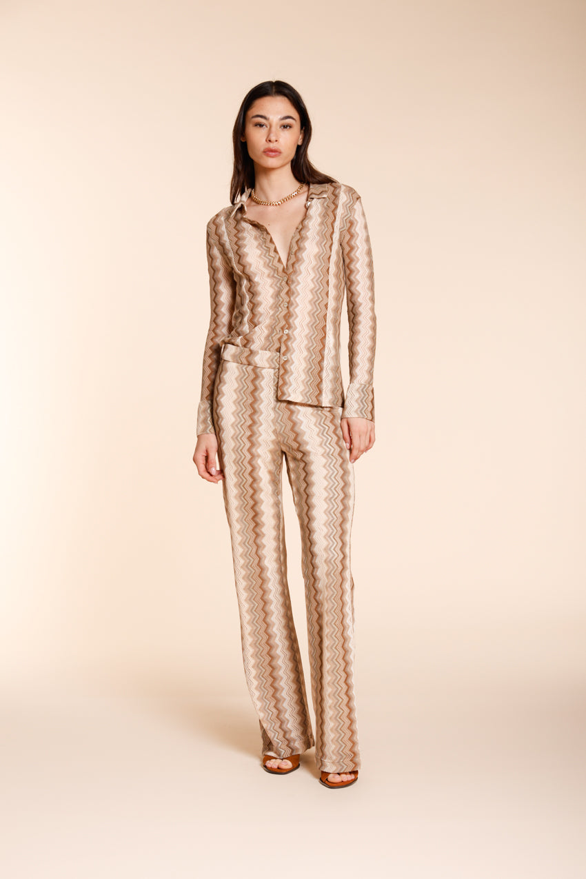 Elaisa women's shirt long-sleeved in patterned lurex herringbone knit