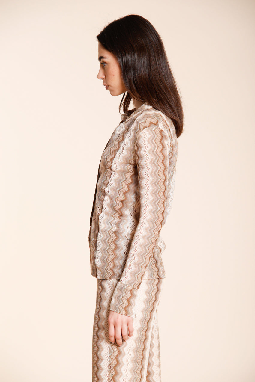 Elaisa women's shirt long-sleeved in patterned lurex herringbone knit