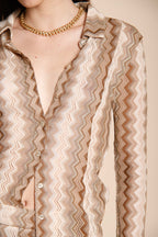 Elaisa women's shirt long-sleeved in patterned lurex herringbone knit