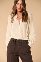 Adele Damenbluse mit langen Ärmeln aus Musselin aus Baumwoll- und Seidenmischung