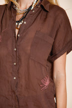 Livia chemise femme à manches courtes en ramie broderie fleurs