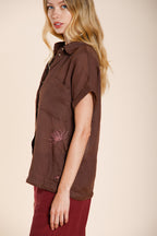 Livia chemise femme à manches courtes en ramie broderie fleurs