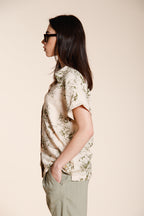 Livia Hemd Damen Kurzarm aus Canvas Leinen Viskose Mischung Blumenmuster