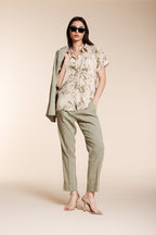 Livia Hemd Damen Kurzarm aus Canvas Leinen Viskose Mischung Blumenmuster