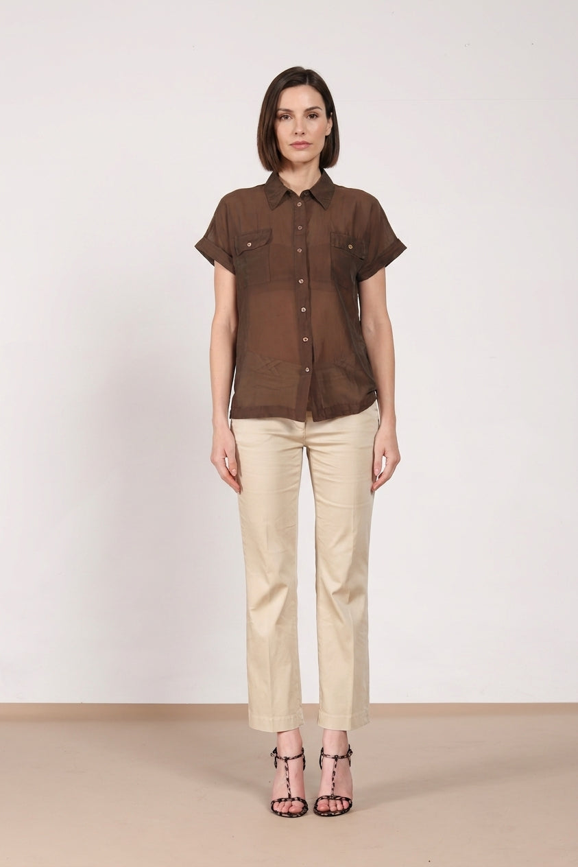 Natalie women's shirt short-sleeved in cotton and silk muslin