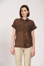 Natalie women's shirt short-sleeved in cotton and silk muslin