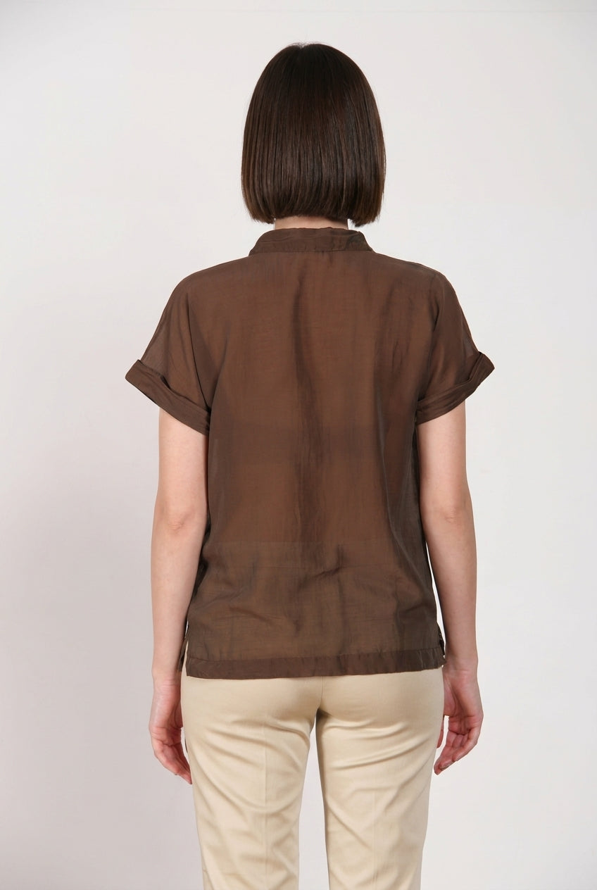 Natalie women's shirt short-sleeved in cotton and silk muslin