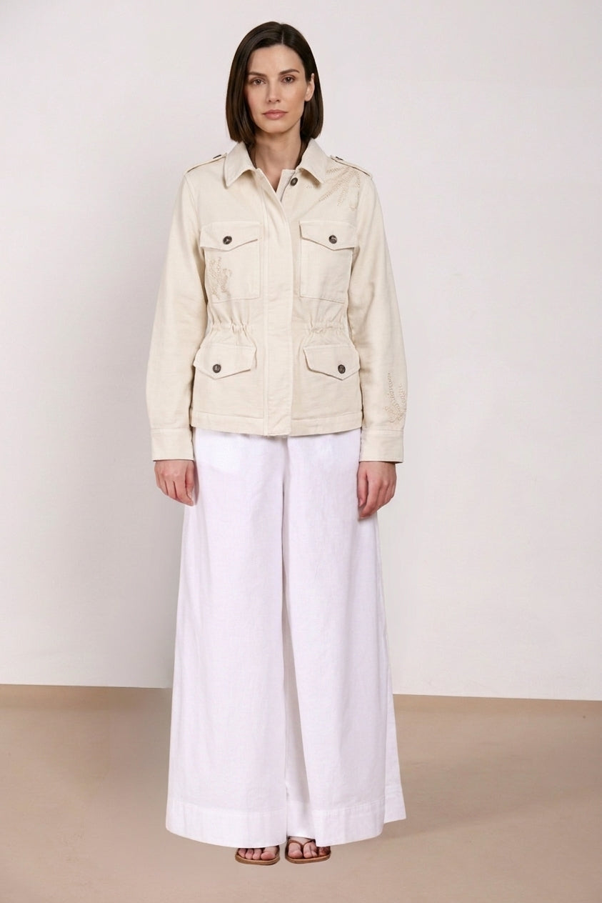 Eva women's jacket in twill flower embroidery