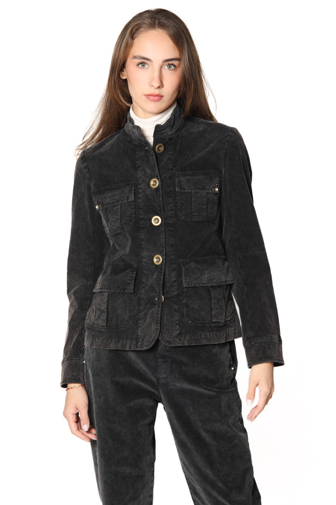 Image 1 d'une veste femme en velours noir 1000 rayures modèle Karen par Mason's