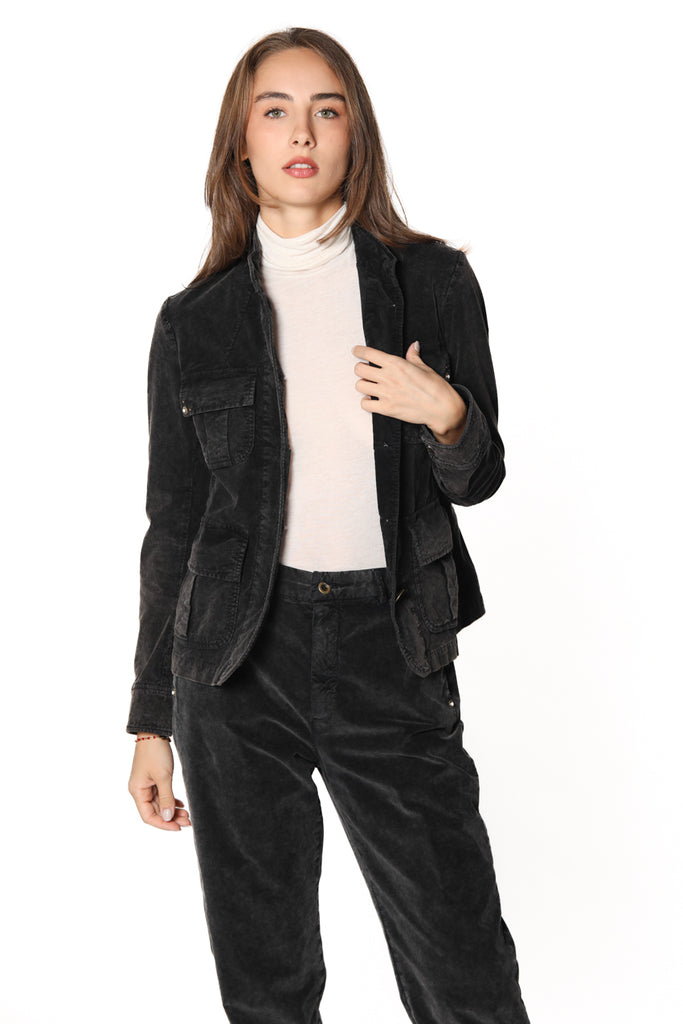 Image 3 d'une veste femme en velours noir 1000 rayures modèle Karen par Mason's