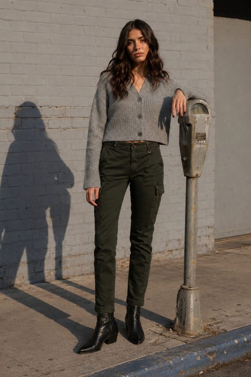 Chile City women’s cargo pants in satin with slim fit