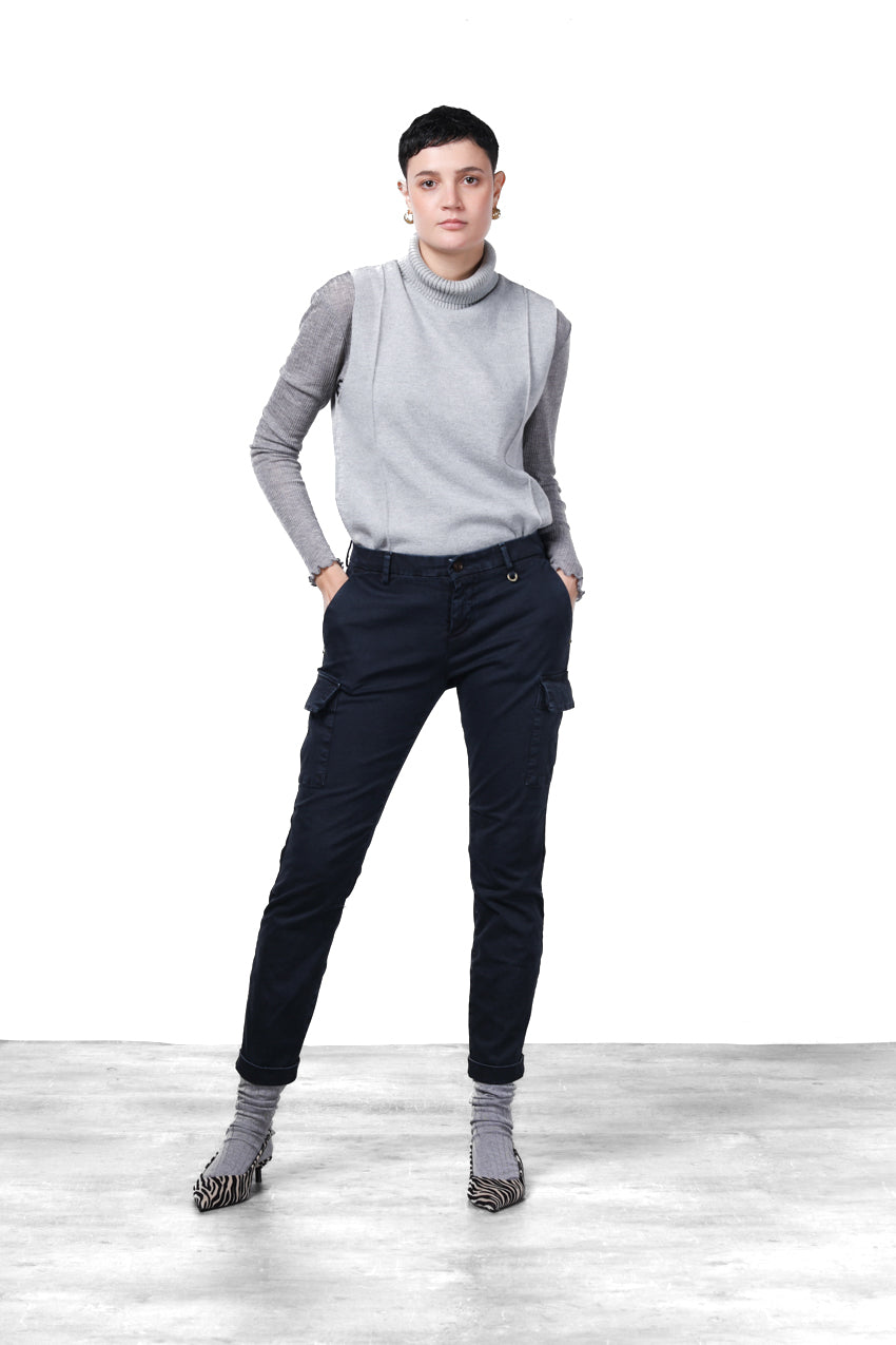 Chile City pantalone cargo donna in raso slim fit