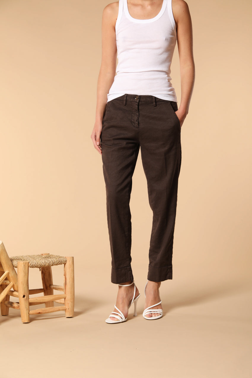 New York Carrot pantalon Chino Femme en Twill de Lin e Coton coupe Carrot