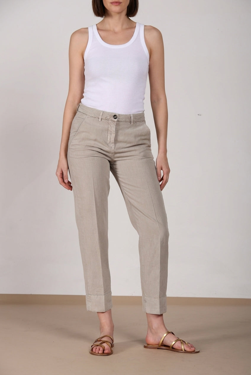 New York Carrot pantalone chino donna in twill di cotone e lino carrot fit