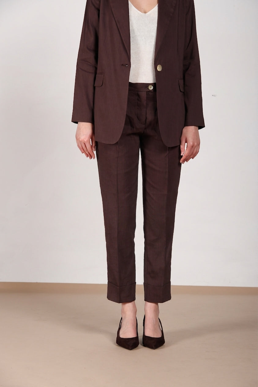 New York Carrot Sartoriale pantalone chino donna in tela misto lino carrot fit