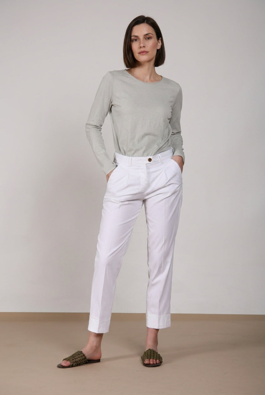 New York Carrot Sartoriale 1 Pince pantalon chino femme en satin de coton et soie carrot fit 