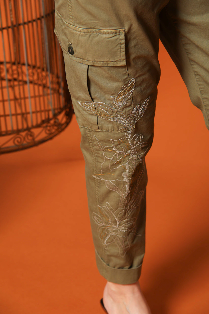 Judy Archivio women's cargo pants stretch cotton twill with embroidery relaxed fit