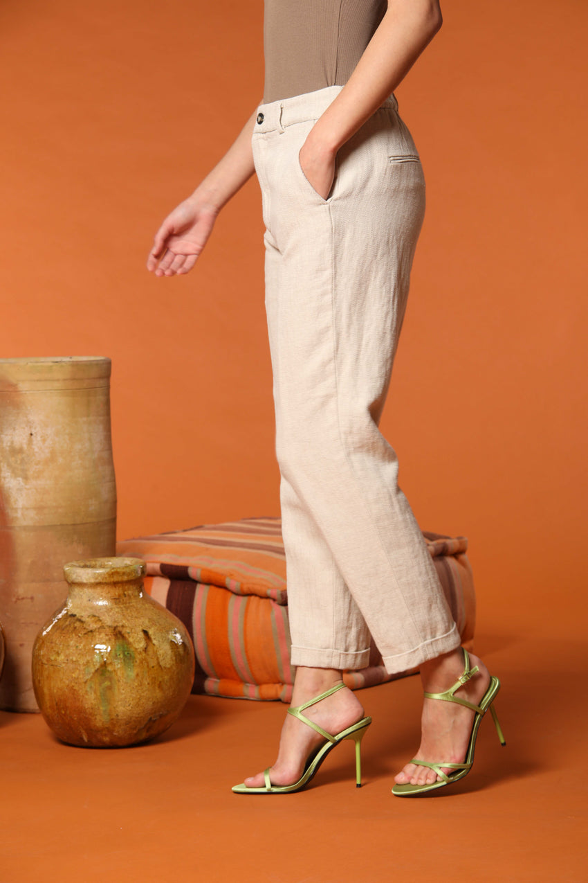 New York Cozy Damen Chino Hose aus Resca Mischgewebe Leinen und Baumwolle Relaxed Fit