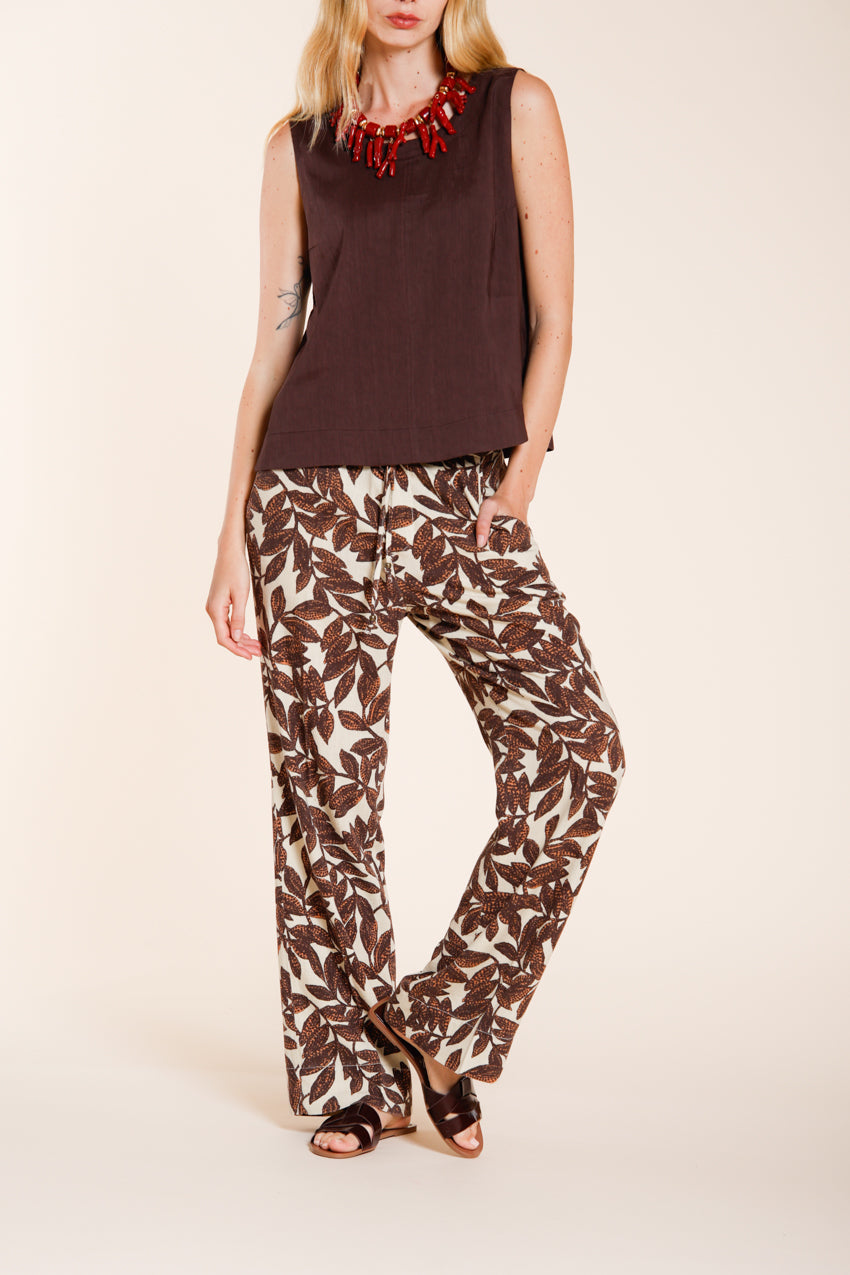 New York Cozy Straight pantalone chino jogger donna in mussola stampa ramage relaxed fit