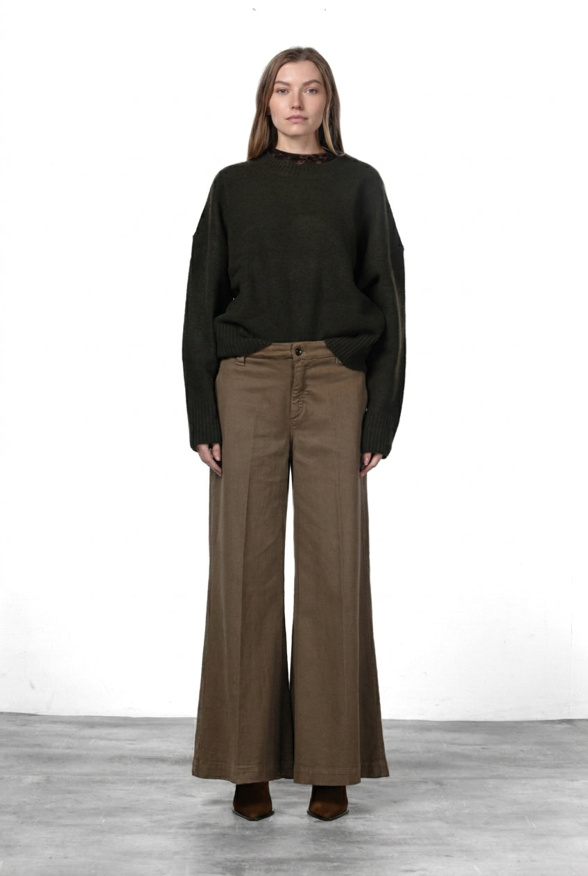 New York Palazzo pantalon chino femme en gabardine, wide leg