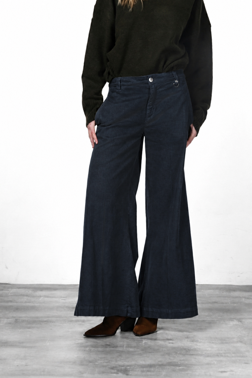New York Palazzo pantalone chino donna in gabardina wide leg