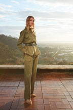 New York Wide Pinces cargo pantalone cargo donna in gabardina wide leg fit