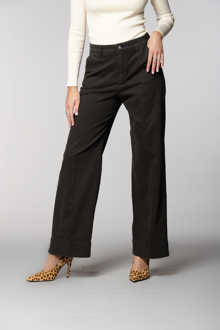 New York Studio pantalone chino donna in cotone lana wide leg
