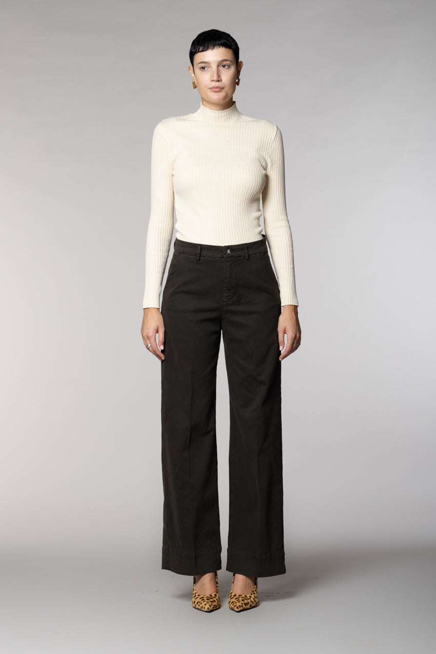 New York Studio pantalon chino femme en mélange coton-laine coupe wide leg