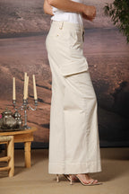 New York Studio Damen Cargo Hose in gestreiftem Panama-Baumwollstoff wide leg