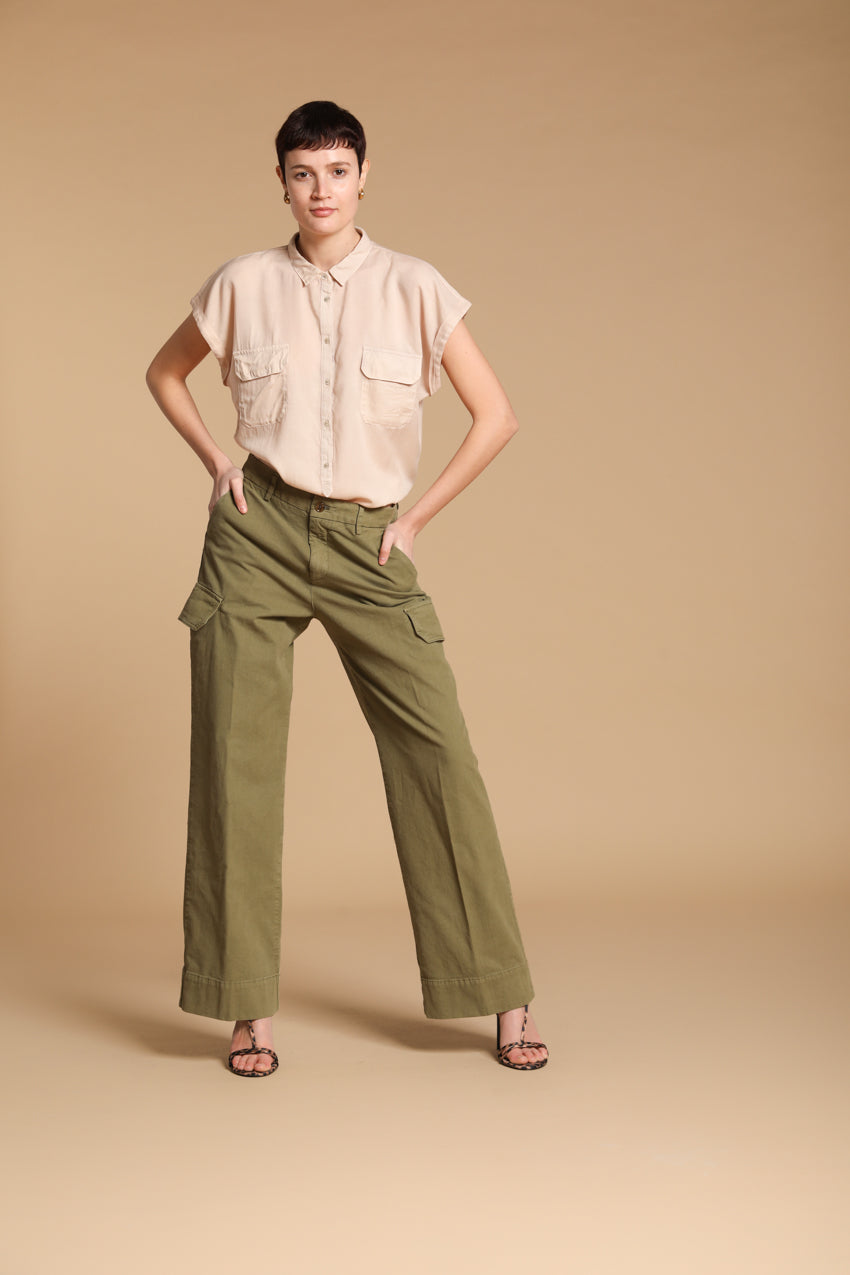 New York Studio pantalon Cargo femme en Panama flammé coton wide leg