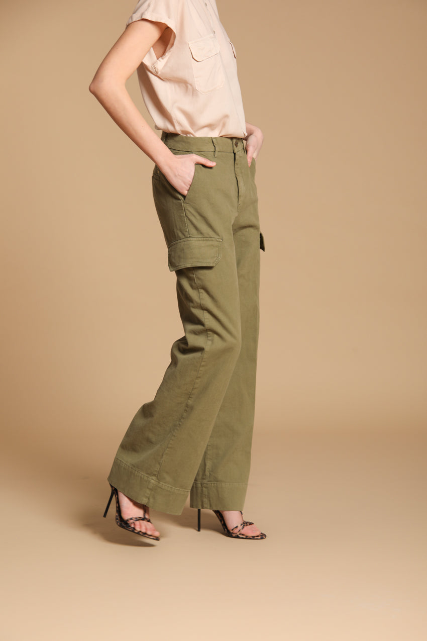New York Studio pantalon Cargo femme en Panama flammé coton wide leg