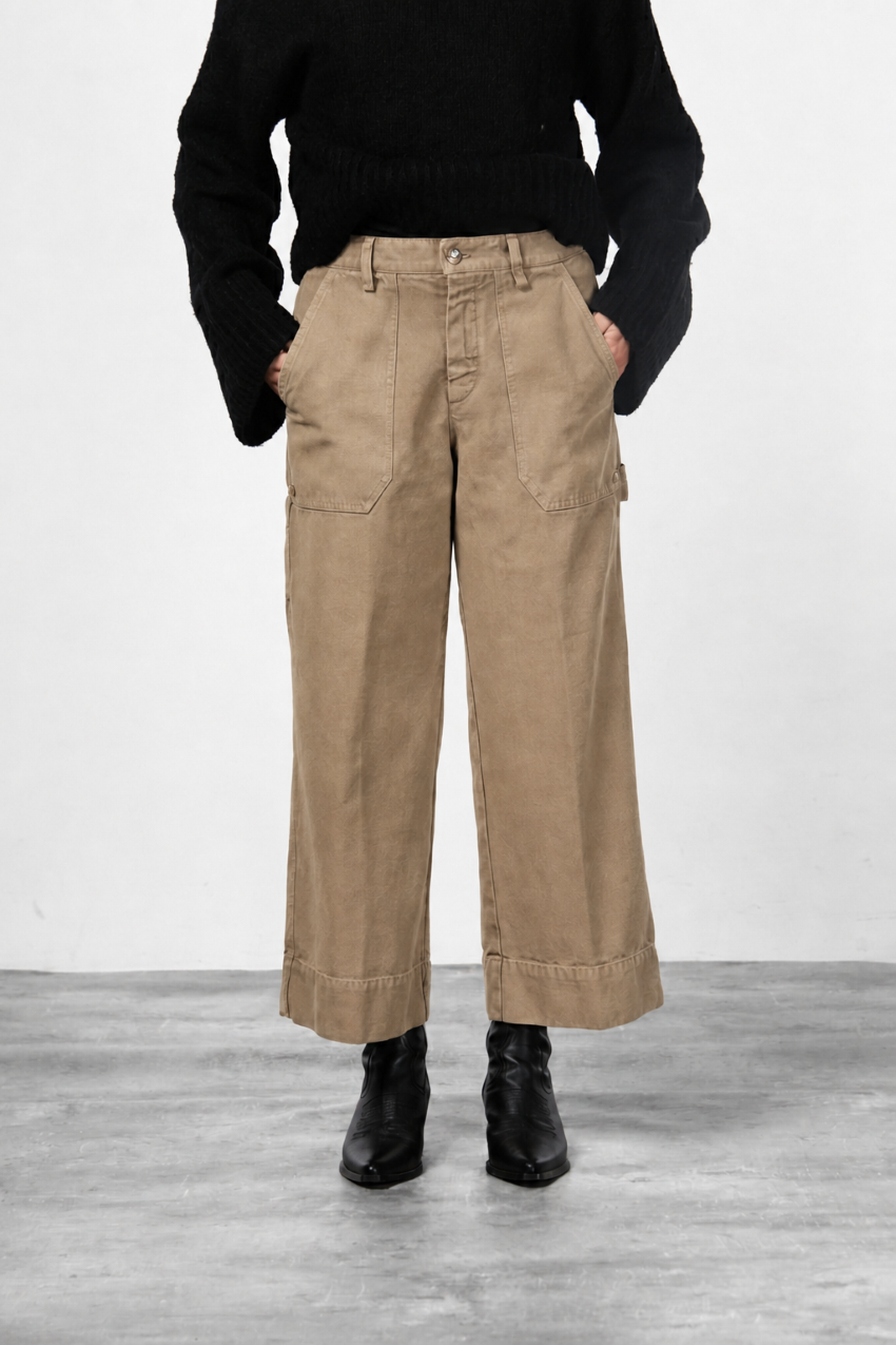 Dallas Wide pantalon chino femme en canvas straight fit