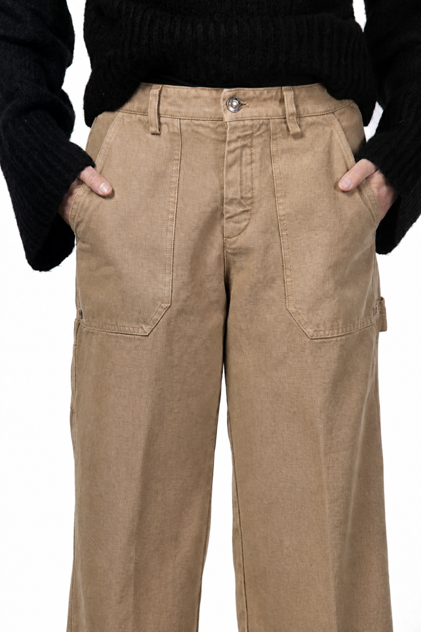 Dallas Wide pantalon chino femme en canvas straight fit