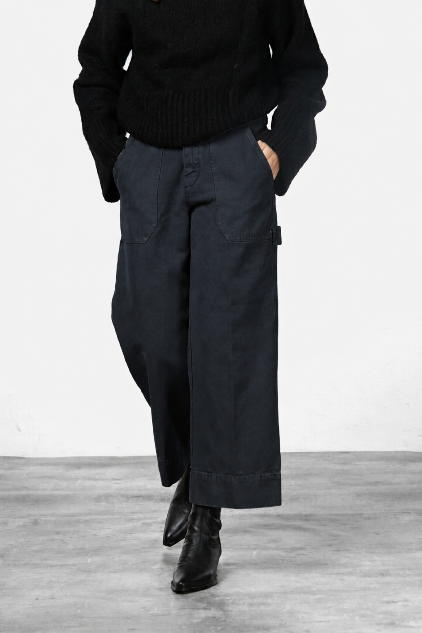 Dallas Wide pantalon chino femme en canvas straight fit