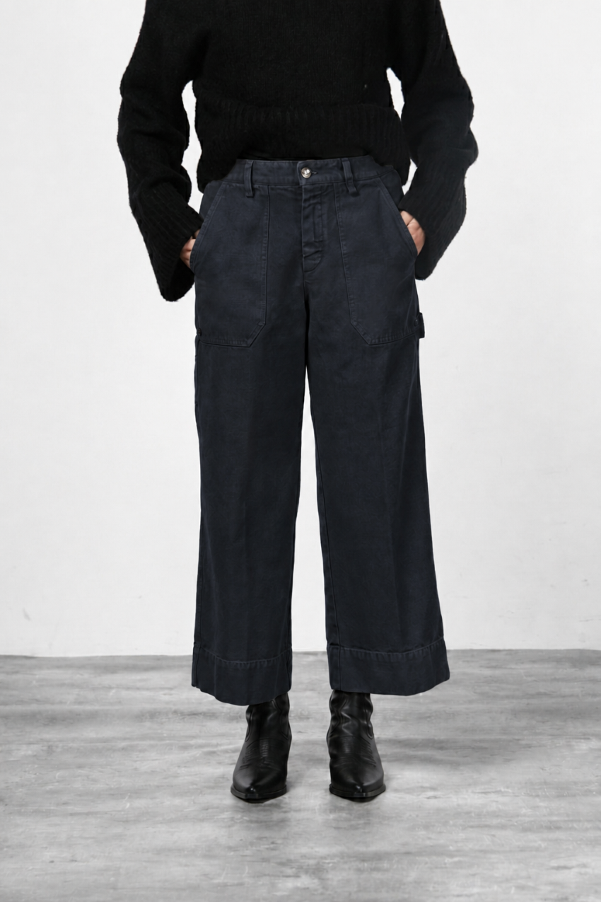Dallas Wide pantalon chino femme en canvas straight fit