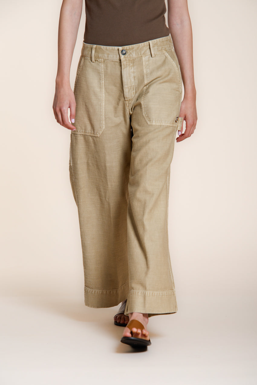 Dallas Wide pantalone cargo donna in cotone fiammato straight fit