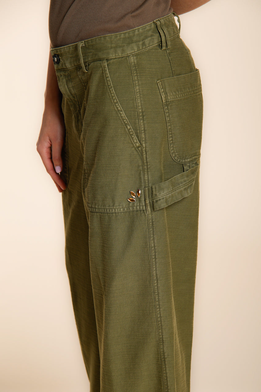 Dallas Wide pantalon cargo femme en coton flammé straight fit