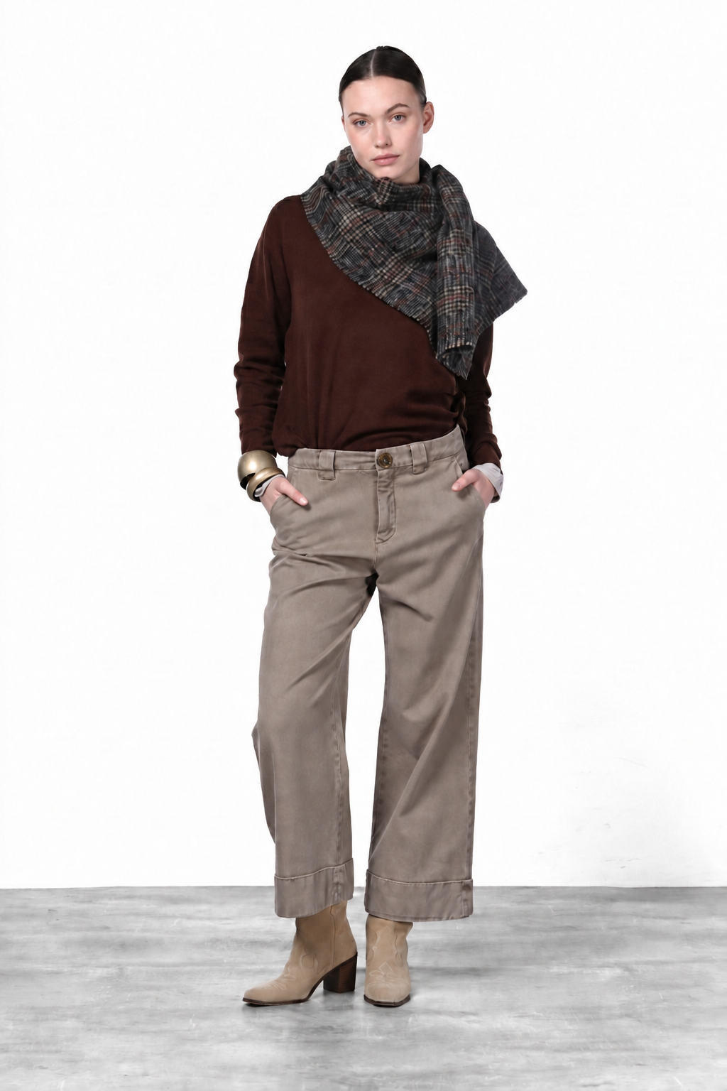 New York Studio Crop pantalon chino femme en twill stretch straight fit