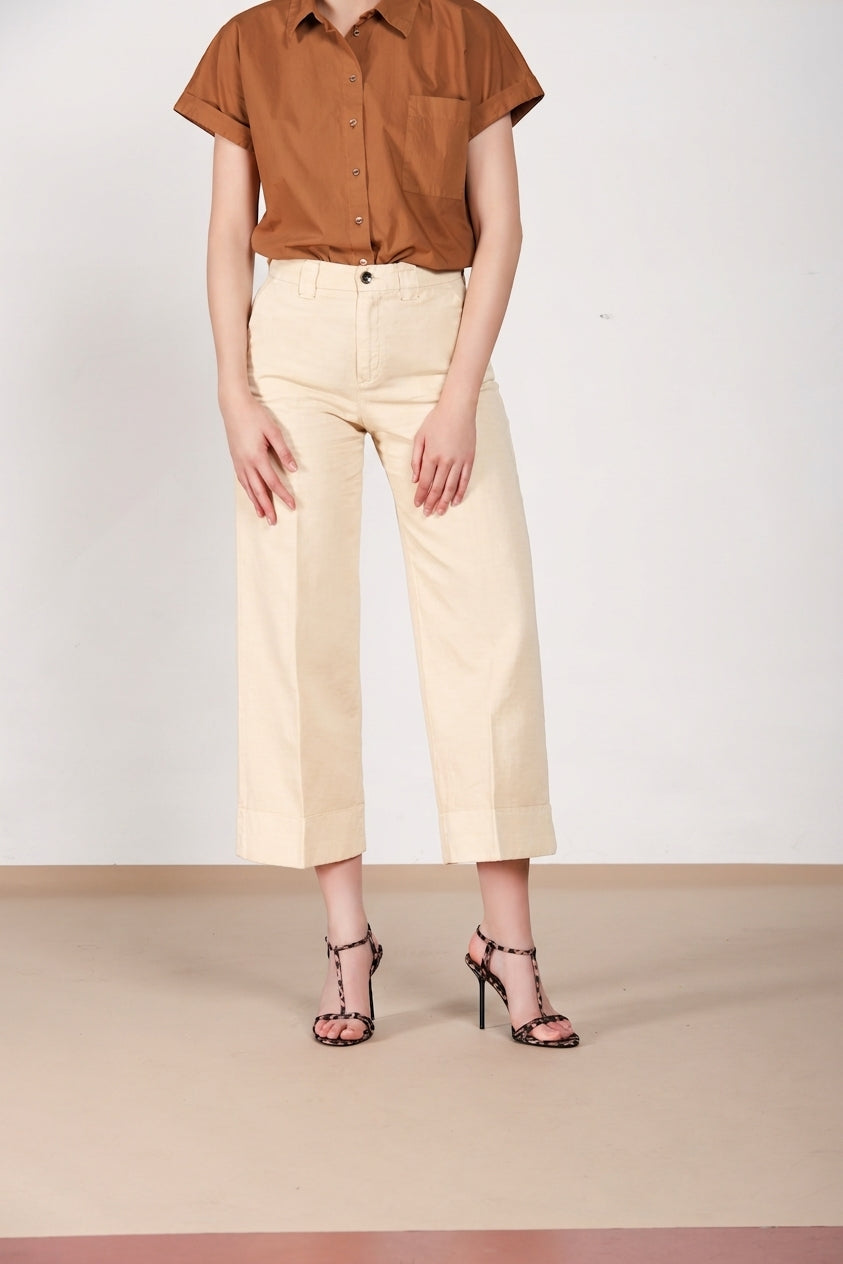 New York Studio Cropped women's chino pants in linen and cotton straight fit