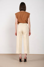 New York Studio Cropped pantalone chino donna in lino e cotone straight fit