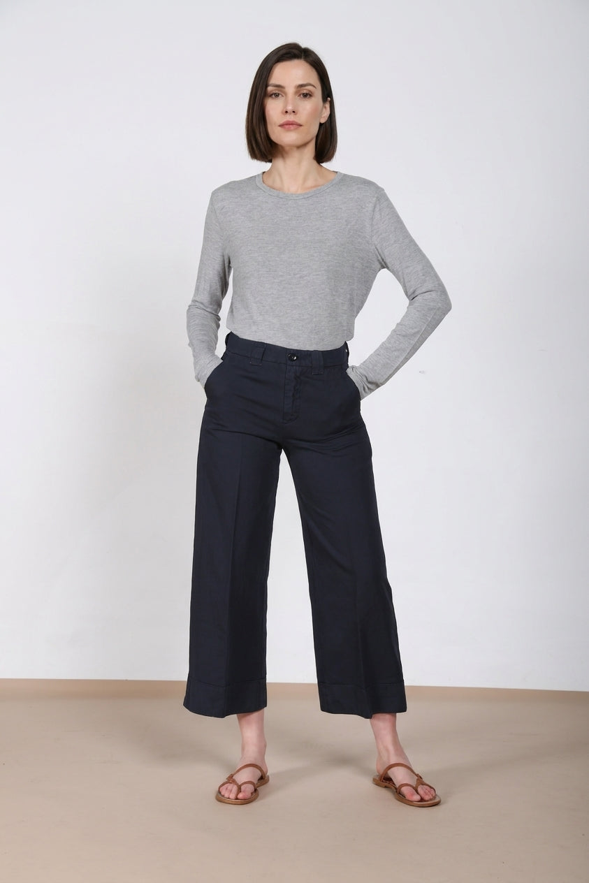 New York Studio Cropped pantalone chino donna in lino e cotone straight fit