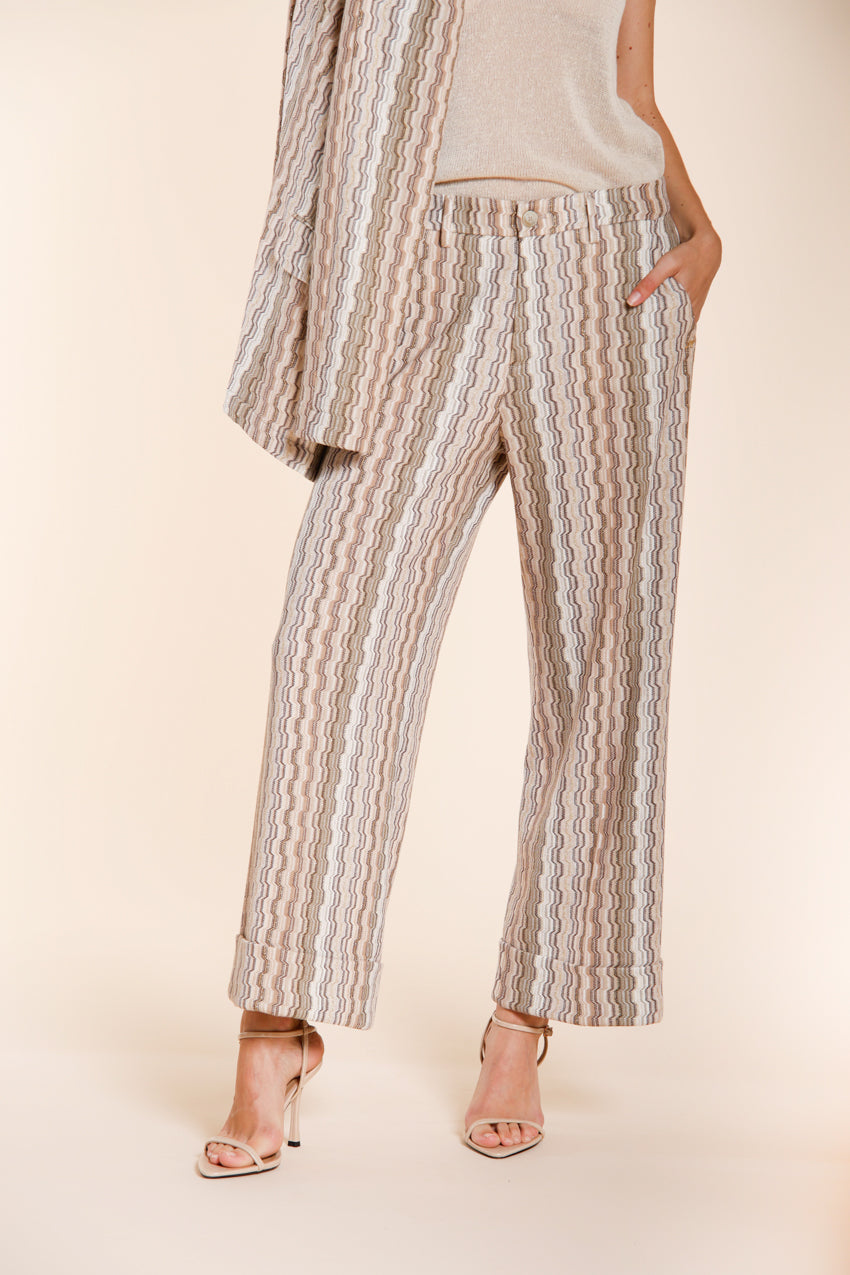 New York Studio Cropped City pantalon chino femme en jersey rayé straight fit