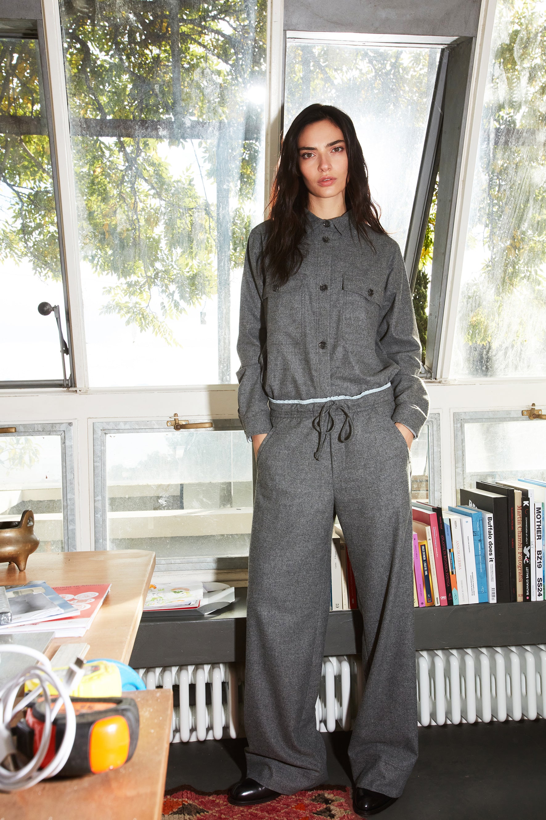 New York Studio Elax women’s solid wool chino pant wide leg