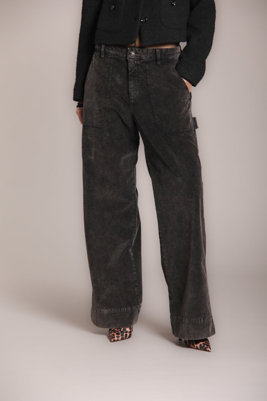 Foto 1 Dallas Wide L pantaloni cargo donna in velluto 1000 righe wide leg