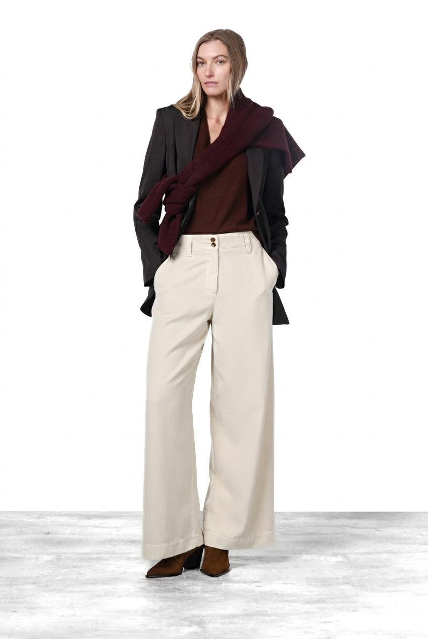 New York Wide Elax pantalon chino femme en gabardine, wide leg