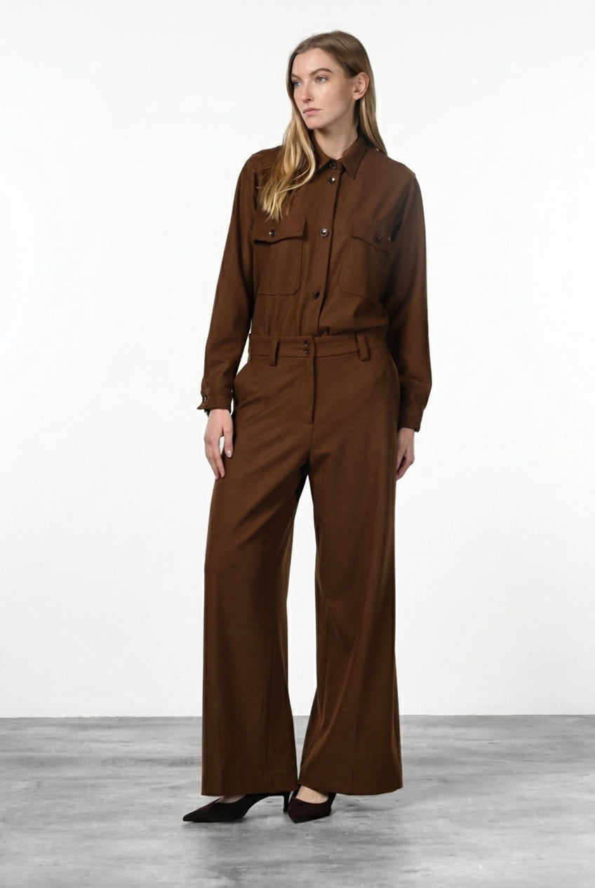 Pantalon chino New York Wide Elax femme en jersey flanelle, wide leg