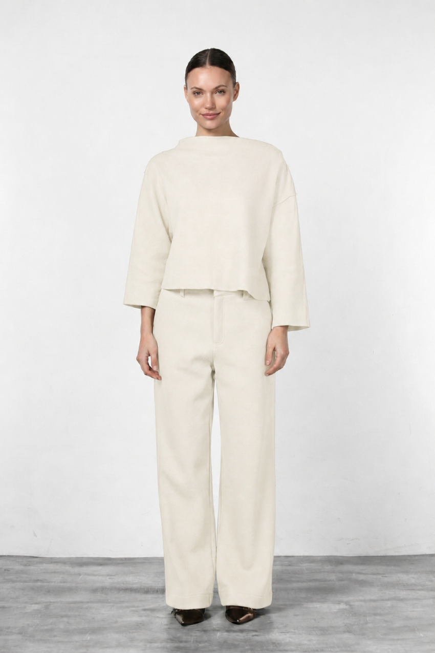 New York Wide Damen-Chinohose aus Wolltuch, Wide Leg